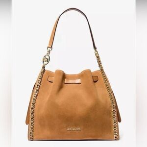 NWT Michael Kors Large Mina Tan Suede Shoulder Bag